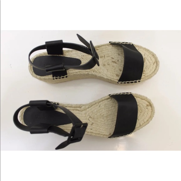 New Vince Abby Espadrille Leather Black Sandal Wedge Women Shoes 11 Strap - Picture 5 of 13